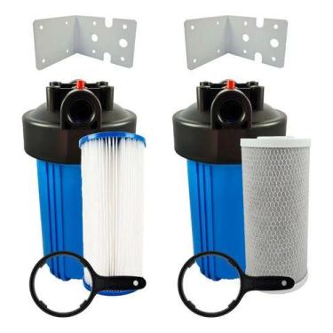 Imagem de Kit 2 Filtro Água Big Blue 10 E 1 Carvão Ativado 1 Plissado  Azul - Ro