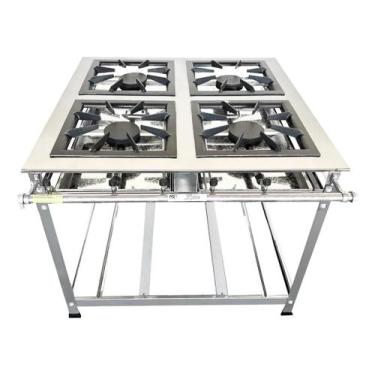 Imagem de Fogão 4 Bocas Industrial a Gás Alta Pressão Linha Luxo 40x40cm P8 Inox
