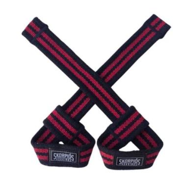 Imagem de Par Strap Musculação Algodão Reforçado Preto e Vermelho Academia Trein
