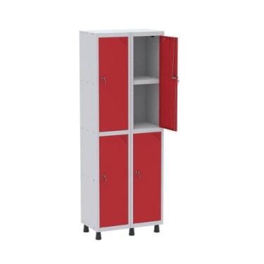 Imagem de Armário Locker 2 Colunas, 4 Portas com Prateleira Central com 2 Chaves