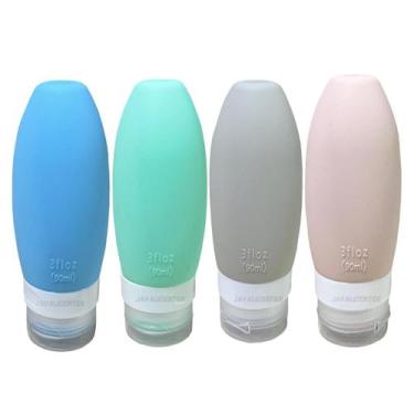 Imagem de Dispenser de Silicone Pote Vazio Frasco Shampoo Luxo Viagem Kit 4 90ml
