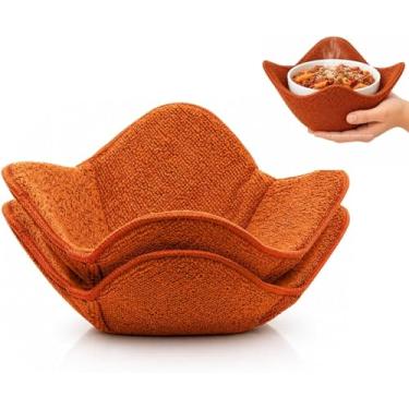 Imagem de Conjunto de 2 almofadas quentes de pano para microondas com cor marrom - Suportes de prato multiusos resistentes ao calor de 17,78 cm x 10,2 cm - Suporte de panela para micro-ondas para alimentos