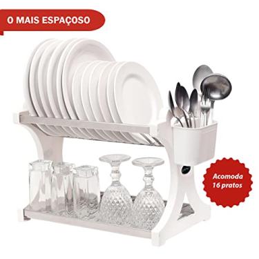 Imagem de Escorredor De Pratos Alto Branco Inox 16 Pratos Cor: Branco