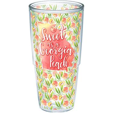 Imagem de Tervis Copo térmico Sweet as a Georgia Peach feito nos EUA com parede dupla, 680 g – sem tampa, transparente