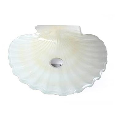 Imagem de jinyi2016SHOP Pias de vaso de banheiro de vidro temperado em forma de concha acima do balcão vaso de banheiro pia pia lavatório pia pia de arte pia pia pia banheiro (cor: A)