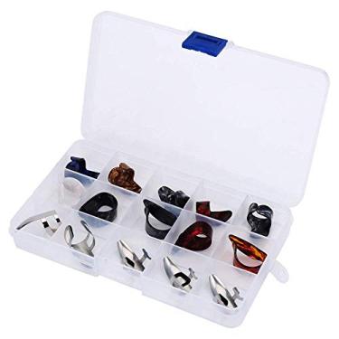 Imagem de Palheta de guitarra, 15 peças DIY palheta de polegar pacote variado protetor de dedo kit com caixa de armazenamento de plástico perfeito para treinamento de guitarra