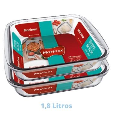 Imagem de 2 Assadeiras Travessa 1,8L Quadrada Vidro Temperada Marinex