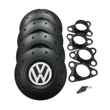 Imagem de Jogo de Calotas de Centro Miollo para VW Fox Aro 15 2004/2019 Estilo Amarok Preto