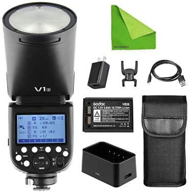 Imagem de Godox V1-S Flash de câmera Flash Godox Speedlite de cabeça redonda para câmera DSLR Sony 1/8000 HSS, 480 fotos de potência total, 1,5 seg. Tempo de reciclagem, bateria recarregável de 2600mAh Li-ion