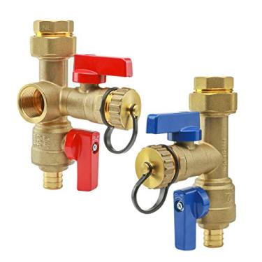 Imagem de Midline Valve GUHW-JTP56-Q-MG Kit de aquecedor de água sem tanque - Conjunto de 2 válvulas de isolamento resistentes a quente e fria com limpezas, latão forjado, Pex de 1,9 cm