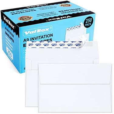 Imagem de Envelopes para convites ValBox A9 250 unidades de 14,5 cm x 21,5 cm Envelopes brancos autovedação para convites, fotos, casamento, cartões de felicitações de chá de bebê, anúncios - 14,5 x 21,5 cm