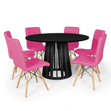 Imagem de Conjunto Mesa de Jantar Redonda Talia Preta 120cm com 6 Cadeiras Eiffel Gomos - Rosa