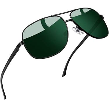 Imagem de Óculos de Sol Masculino Polarizados Joopin Grande Armação Retangular Metal Leve Dirigindo Óculos de Sol para Homens, Proteção UV400 (Lente Verde/Moldura Preta)