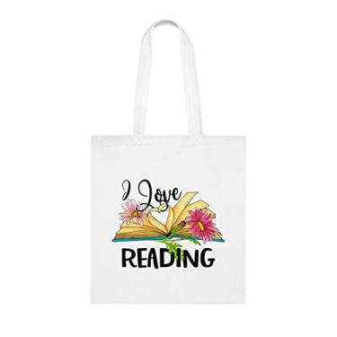Imagem de Sacola engraçada I Love Reading Tote Bag, presente divertido, ideia de presente de leitura, bolsa de ombro, bolsas reutilizáveis, ideia de de Natal, Branco