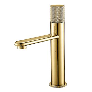 Imagem de Torneira de pia de latão do banheiro, alça única, lavatório, água fria, quente, misturador, torneira do banheiro, montada no deck, fosco, alta, torneira de pulverização curta, ouro a (curto), china