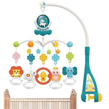 Imagem de Baby Mobile para Berço | Móvel Bassinet Musical com Projetor de Céu Noturno - Brinquedos de berçário com 5 chocalhos de desenhos animados pendurados podem ser mordidos para bebês de 0 anos