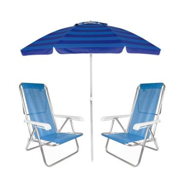 Imagem de Kit Praia Guarda Sol Articulado 2m Cadeira Reclinável 8 Posições Sannet Alumínio - Mor