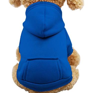 Imagem de Jecikelon Moletom com capuz para cães de inverno com bolsos, roupas quentes para cães pequenos, chihuahua, casaco, roupas para filhotes e gatos (azul escuro, pequeno)