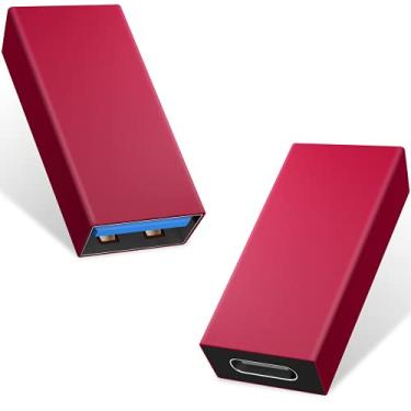 Imagem de Duttek Adaptador USB C para USB 3.0, adaptador USB para USB C, USB 3.1 USB 3.0 fêmea para USB C fêmea, pacote com 2 (vermelho)