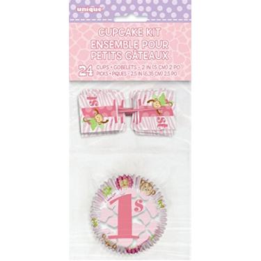 Imagem de Kit de cupcake de primeiro aniversário Safari rosa para 24 anos