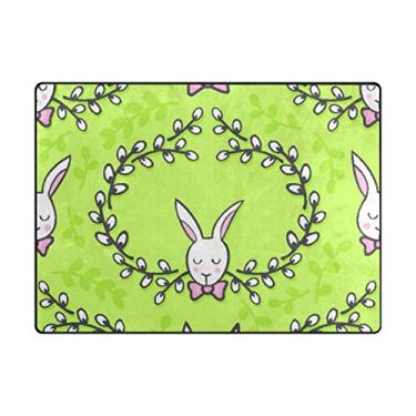Imagem de My Little Nest Tapete de área primavera páscoa coelho branco guirlanda leve antiderrapante tapete macio 1,2 m x 1,6 m, esponja de memória interior exterior decoração tapete para sala de jantar quarto escritório cozinha