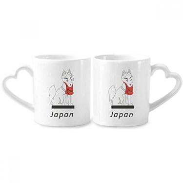 Imagem de Conjunto de canecas de porcelana para casais de raposas japonesas locais com alça de coração