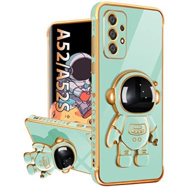 Imagem de Buleens Capa para Samsung A52 (também para Samsung A52s) com suporte de astronauta mulheres meninas para Galaxy A52 5G capas femininas fofas 6D espaço sideral padrão coração capa de telefone para
