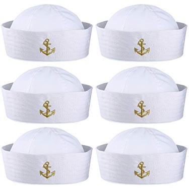 Imagem de Boao Chapéus brancos de marinheiro de Halloween, chapéus de capitão da marinha, boné de iate náutico para mulheres e homens, festa à fantasia de Halloween, Branco, 6 Count (Pack of 1)