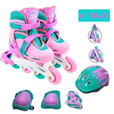 Imagem de Patins Roller Infantil Feminino 30-33 + Kit De Proteção - Unitoys
