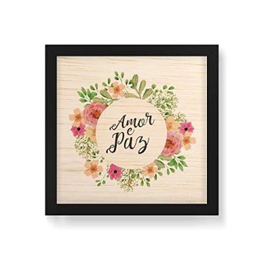 Imagem de Arte Maníacos Quadro Decorativo em Madeira Amor e Paz - 30x30cm (Moldura caixa em laca preta)