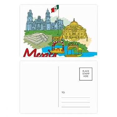 Imagem de Bandeira da cultura do México com focos de turistas famosos conjunto de cartões postais de aniversário para enviar cartão de agradecimento