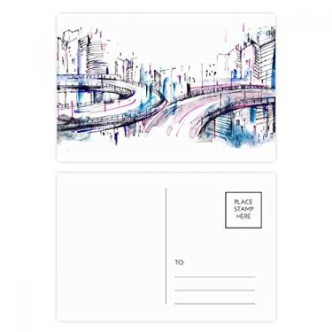 Imagem de Conjunto de cartão postal de prédio moderno arranha-céus Overpass cartão de felicitações de aniversário