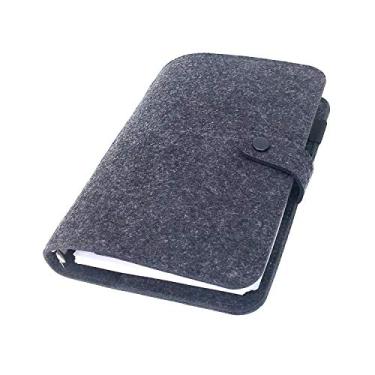 Imagem de A6 / A5 Capa de feltro de 6 furos redondo com vista de anel Pasta de arquivo para protetores de folha solta (Black 06, A5 combo)