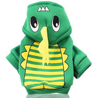 Imagem de SEIS Moletom com capuz para cães de desenho de Halloween com chapéu roupas engraçadas para gatos tigre dinossauro pato abóbora design quente para animais de estimação fantasia de quatro patas para cães pequenos médios (Dinossauro, P)