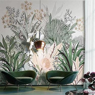 Imagem de Papel de parede de mural de plantas tropicais para sala de estar, floresta tropical, folhas de palmeira, abstrato, papel de parede, decoração de casa, 350 cm (C) × 245 cm (A)