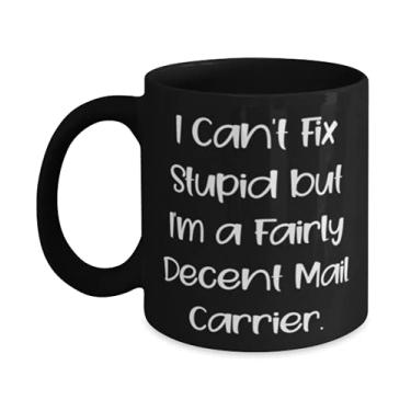 Imagem de SpreadPassion Porta-correio inspirador Caneca de 325 g, 425 g, "I Can't Fix Stupid but I'm a Fairly Decent Mail", Presente para amigos, presentes de amigos