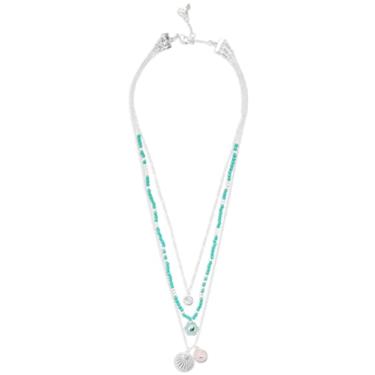 Imagem de Lucky Brand Colar de camada com pingente de esmalte com contas turquesa, prata, tamanho único, One Size, Metal banhado a prata com cristal de rocha semiprecioso, Sem Pedra Preciosa