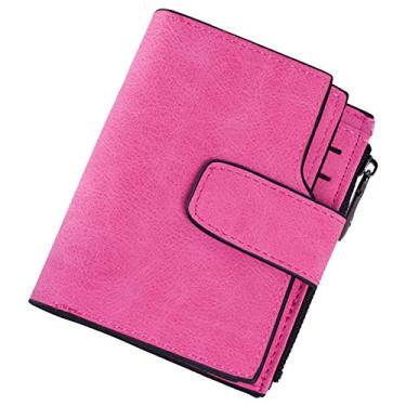 Imagem de Carteira feminina com fivela com zíper curto fosco multi cartão clipe de zíper bolsa curta para cartão de banco carteira (rosa choque, tamanho único)