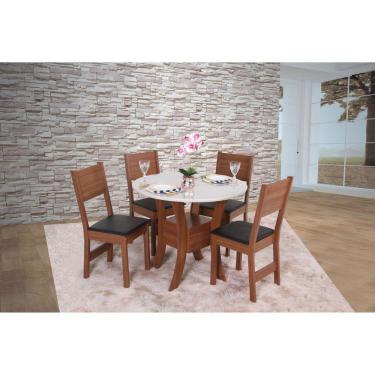 Imagem de Conjunto Sala de Jantar Mesa Redonda Ayla com 4 Cadeiras Milena Marromlle Off White/Bagum Preto
