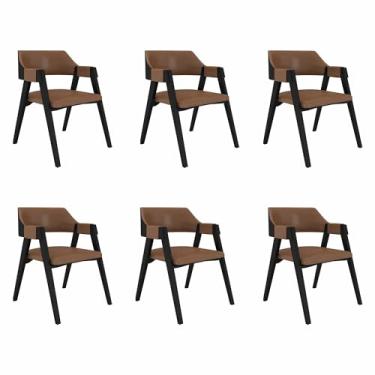 Imagem de Kit 6 Cadeiras Sala de Jantar e Jogos Carteados Madeira Maciça Poker Pu Caramelo/Preto G42 - Gran Belo