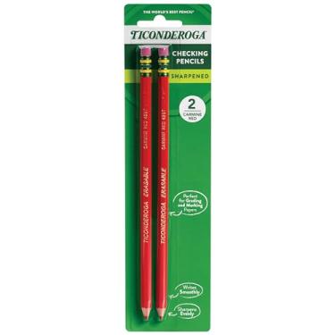 Imagem de TICONDEROGA Lápis de verificação apagáveis, pré-apontados com borracha, vermelho, pacote com 2 (13901)