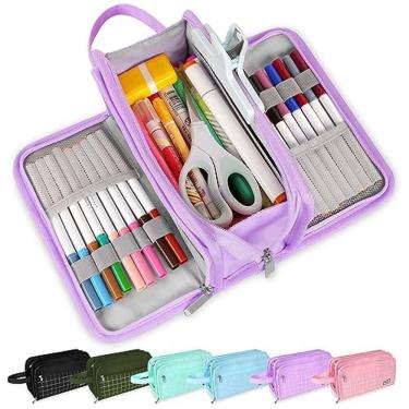 Imagem de Estojo para lápis Sooez de grande capacidade com 3 compartimentos roxo