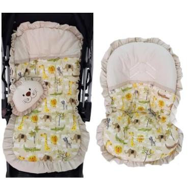 Imagem de Kit Capa para Carrinho de Bebê + Capa para Bebê Conforto Safari Bege + Almofadinha Decorativa de Leão