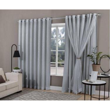 Imagem de Cortina Quarto Sala Voal Xadrez Com Forro Cinza 4,00X2,50M