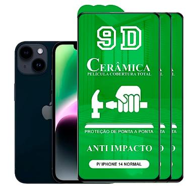 Imagem de Kit 3x Película Compatível com iPhone 14 Normal - 9D Cerâmica Protetora Resistente Anti Impacto Queda Choque Shock Flexível Nano Gel Compatível 3D 5D 100D