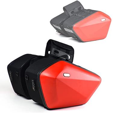 Imagem de FUUBAMB00 1 par de alforjes laterais de motocicleta de fibra de carbono à prova d'água para assento traseiro para motocicleta, bolsa de viagem com capa de chuva, vermelho, 50 x 30 x 32 cm