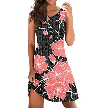 Imagem de Vestido feminino elegante gola redonda gola redonda patchwork estampa floral vestido casual plus size vestidos de verão, rosa, G