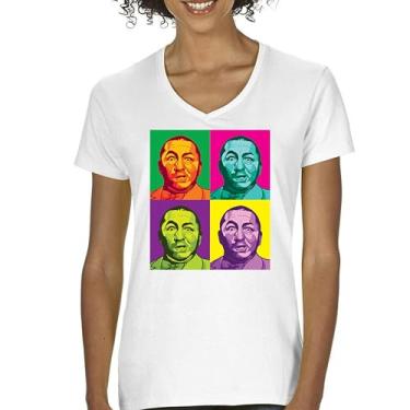 Imagem de Camiseta feminina com gola em V Curly Squared The Three Stooges Funny American Legends 3 Moe Larry Shemp Wise Guys Classic Trio Tee, Branco, GG