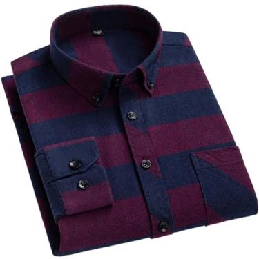 Imagem de Camisa social masculina xadrez clássica de flanela com botão e bolso frontal para inverno, C-160, XXG