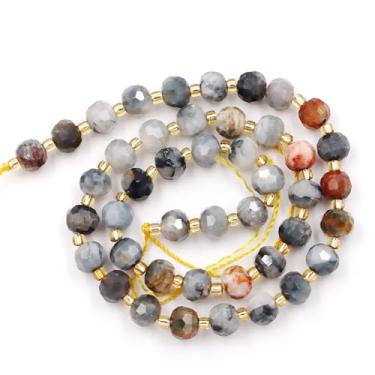 Imagem de Malahill Contas de pedra natural por atacado para fabricação de colares de pulseiras, vendidas por saco, 5 fios e um rolo de cordão dentro, rondelle facetado, cinza, Picasso 8 mm